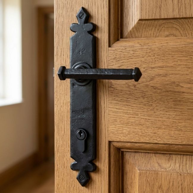 Black Tudor Design Sprung Lever Handle With Lock Black Tudor Design Sprung Lever Handle With Lock