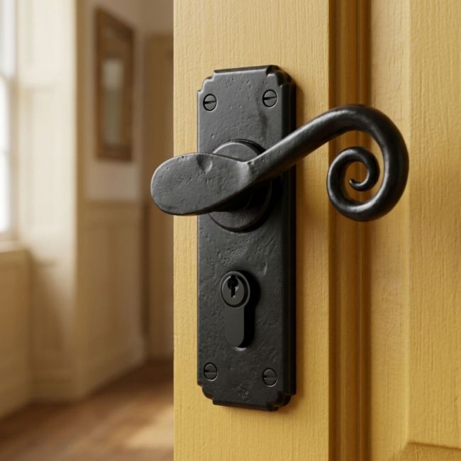 Black Monkeytail Euro Lock Lever Door Handle Black Monkeytail Euro Lock Lever Door Handle