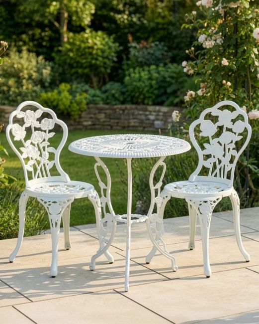 The "Blossom" 2-Seater Garden Bistro Set - Classic White Digital Illustration