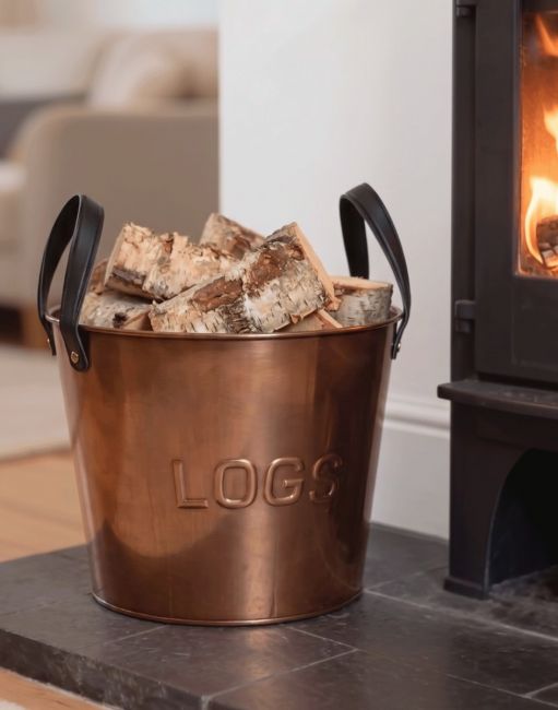 "Bowerton" Bronze Powder Coated Steel Log Holder in Situ "Bowerton" Bronze Powder Coated Steel Log Holder in Situ