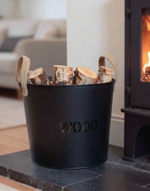 "Brettington" Powder Coated Iron Wood Basket in Situ "Brettington" Powder Coated Iron Wood Basket in Situ