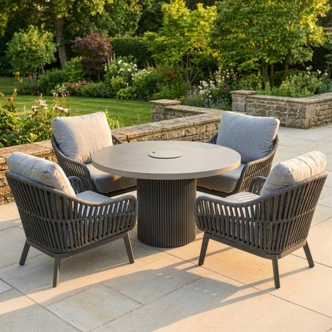 "Corda Grigio" Woven Rope Four Seater Table & Chairs Set "Corda Grigio" Woven Rope Four Seater Table & Chairs Set