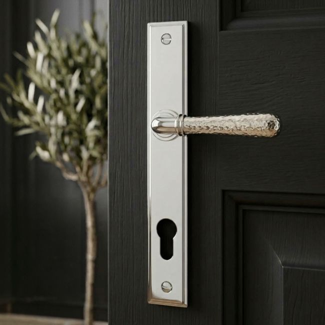 Polished Nickel Hammered Slimline Lever Door Handle