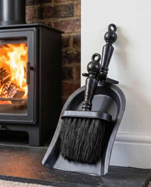 "Duchess" Black Iron Shovel and Brush Set by the Fire