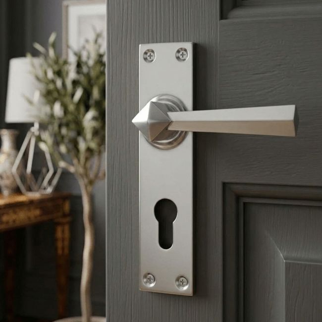 Satin Chrome Lever Euro Door Handle Front