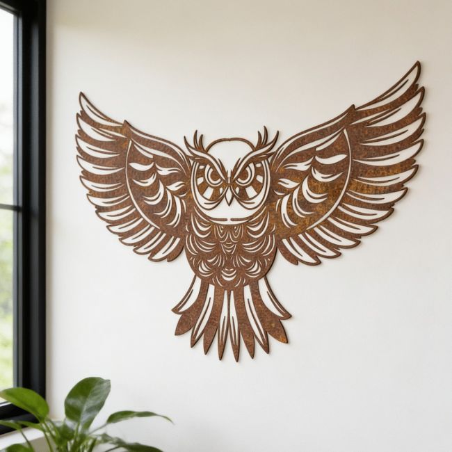 "Great Horned Owl" Wall Art in Situ on a Rustic Brick Wall