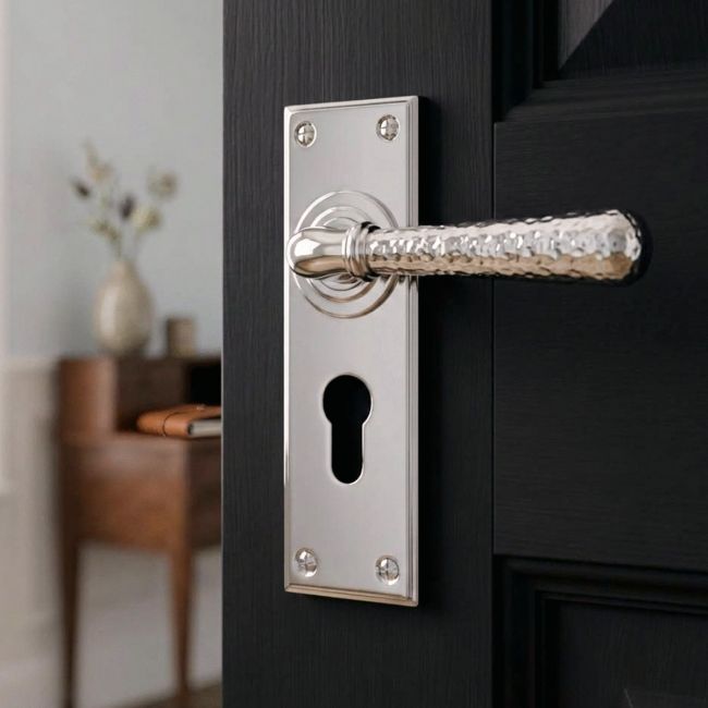 Hammered Bright Chrome Lever Euro Door Handle