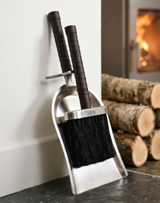 Brushed Steel & Leather brush & pan set Brushed Steel & Leather brush & pan set