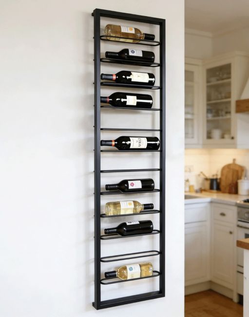 The "Ladder" Wall Mounted Wine Rack Mounted on a White Wall in a Modern Kitchen Interior - Digital Illustration The "Ladder" Wall Mounted Wine Rack Mounted on a White Wall in a Modern Kitchen Interior - Digital Illustration