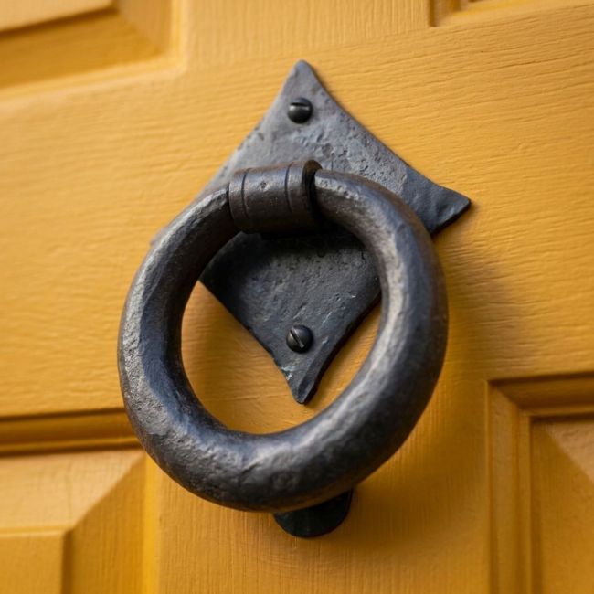The "Lorien" Beeswax Ring Door Knocker shown on the Front of a Yellow Door - Digital Illustration The "Lorien" Beeswax Ring Door Knocker shown on the Front of a Yellow Door - Digital Illustration