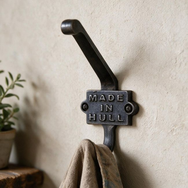 Iron Coat Hook With "Made In Hull" Imprinted Into The Back Plate