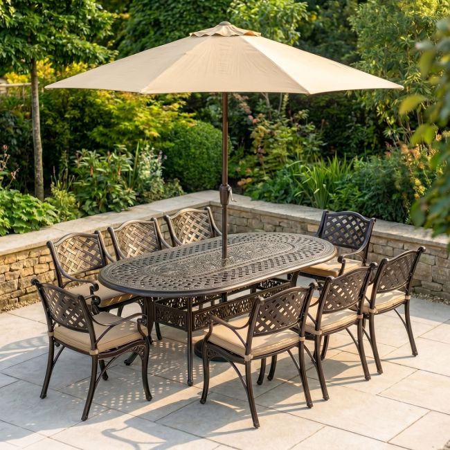 The "Montacute" Grand Outdoor Dining Set - Antique Copper Digital illustration