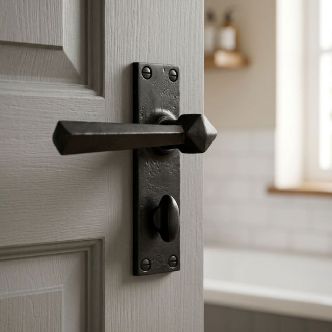 Beeswax Lever Door Handle With Bathroom Lock