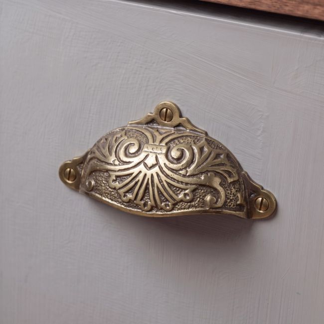 Prince of Wales Drawer Pull in an Aged Brass