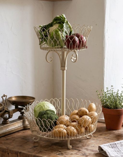 The "Provence" Vegetable rack and Fruit rack Holding a Selection of Vegetables on a Rustic Kitchen Counter - Digital Illustration The "Provence" Vegetable rack and Fruit rack Holding a Selection of Vegetables on a Rustic Kitchen Counter - Digital Illustration
