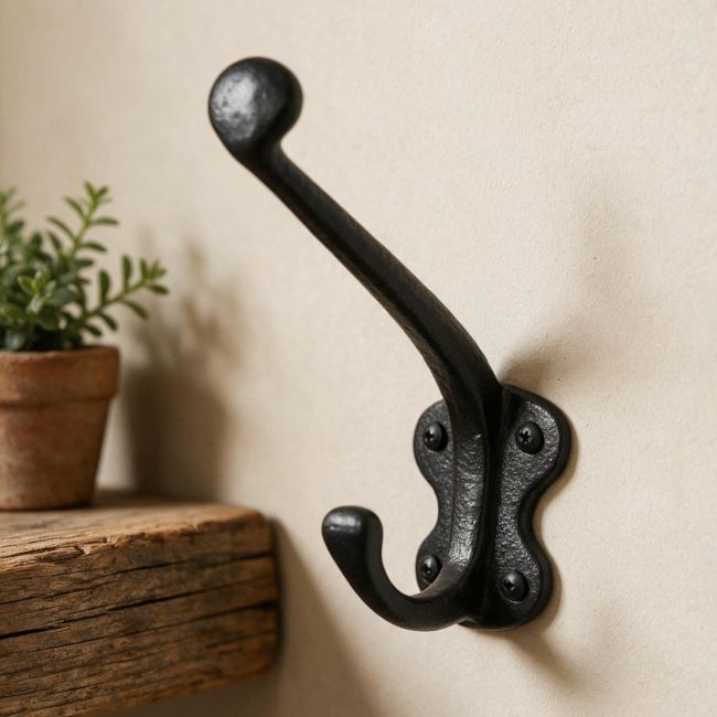 The "Rosehill Castle" Classic Hat and Coat Hook Shown Close up on a Cream Coloured Wall - Digital Illustration The "Rosehill Castle" Classic Hat and Coat Hook Shown Close up on a Cream Coloured Wall - Digital Illustration