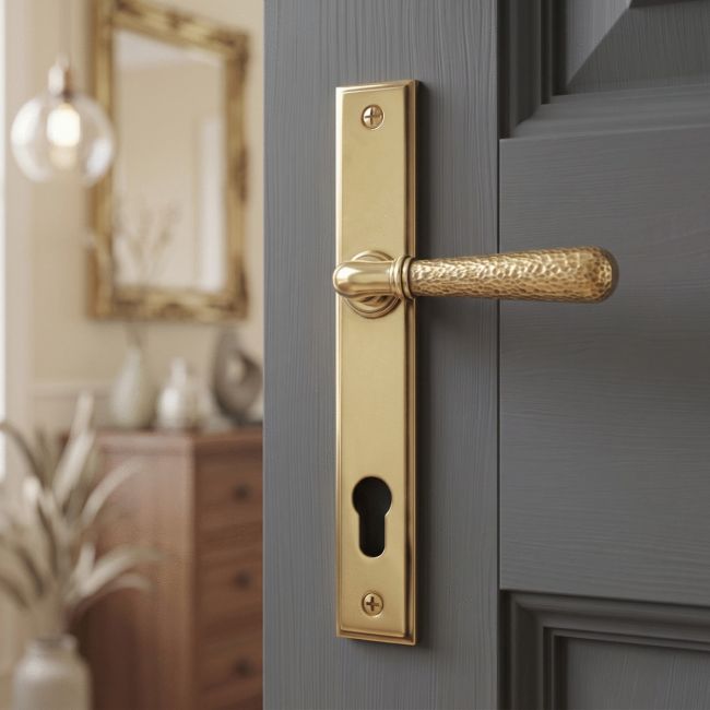 Aged Brass Slimline Espag Lever Door Handle Front