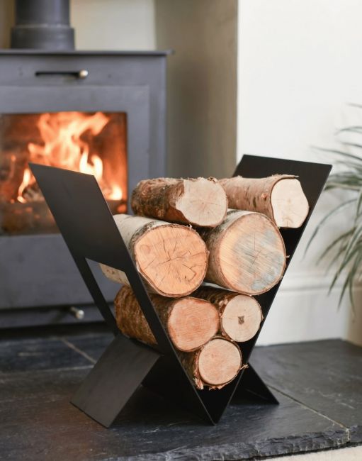 "The Winsford" Contemporary Log Holder In A Fireplace Setting "The Winsford" Contemporary Log Holder In A Fireplace Setting