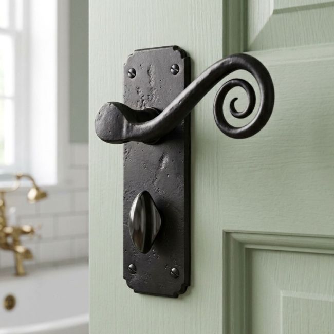Black Monkey Tail Lever Handle With Bathroom Lock