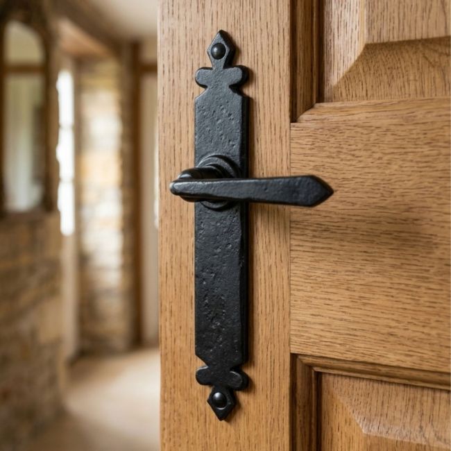 Fitzgerald Black Tudor Sprung Lever Latch Set Finished In Black