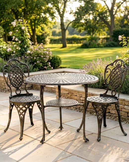 The "Wentworth" 2-Seater Garden Dining Set - Brushed Gold digital illustration