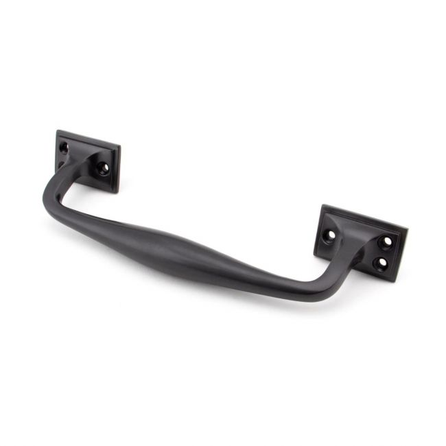 The 230mm Swelled Grip Pull Handle with Roses in Aged Bronze on a White Background