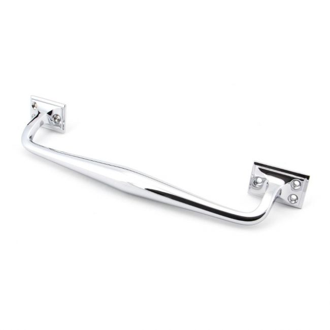 The 230mm Swelled Grip Pull Handle with Roses in Polished Chrome on a White Background 