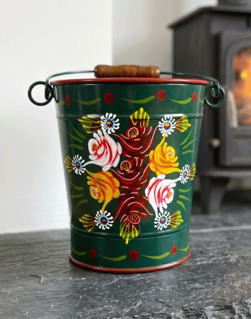 Large Narrowboat Hand Painted Bucket finished in Green Large Narrowboat Hand Painted Bucket finished in Green