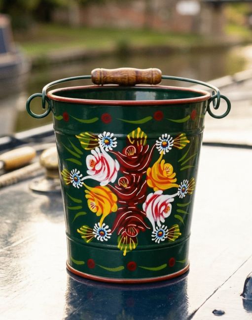Large Narrowboat Hand Painted Bucket finished in Green
