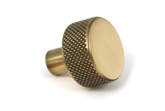 "Vesper" Knurled Edge Cabinet Knob in Aged Brass - 25mm