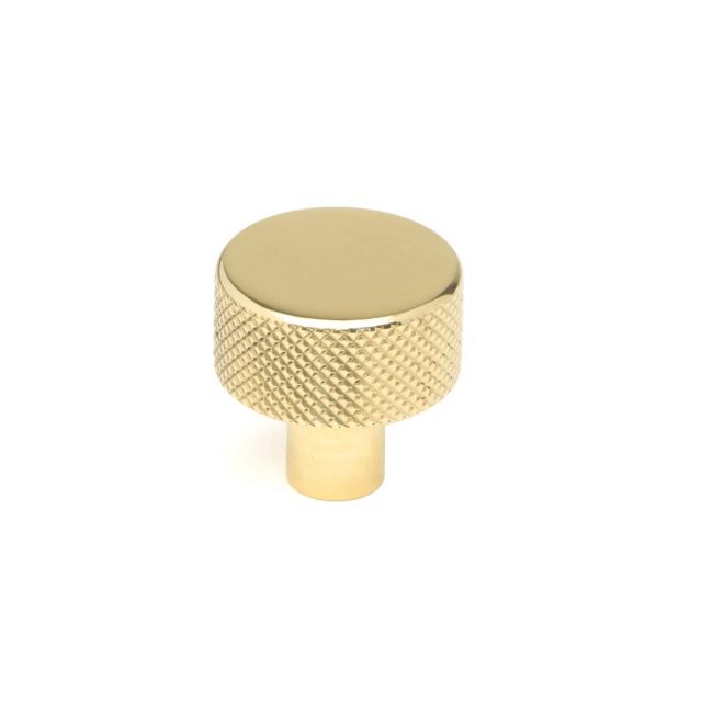 The 25mm Knurled Cabinet Knob (No Rose) in Polished Brass Shown Upright on a White Background The 25mm Knurled Cabinet Knob (No Rose) in Polished Brass Shown Upright on a White Background