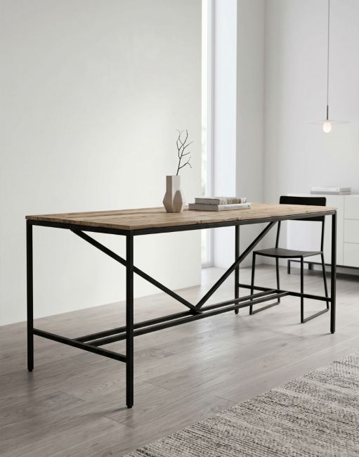 The 260cm Industrial Wood & Iron Table USed as a Dining Room Table in a Modern Home - Digital Illustration