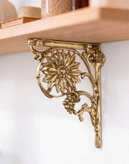 The 27 x 21cm Sunflower Brass Bracket Mounted on a white Interior Home Wall - Digital Illustration 