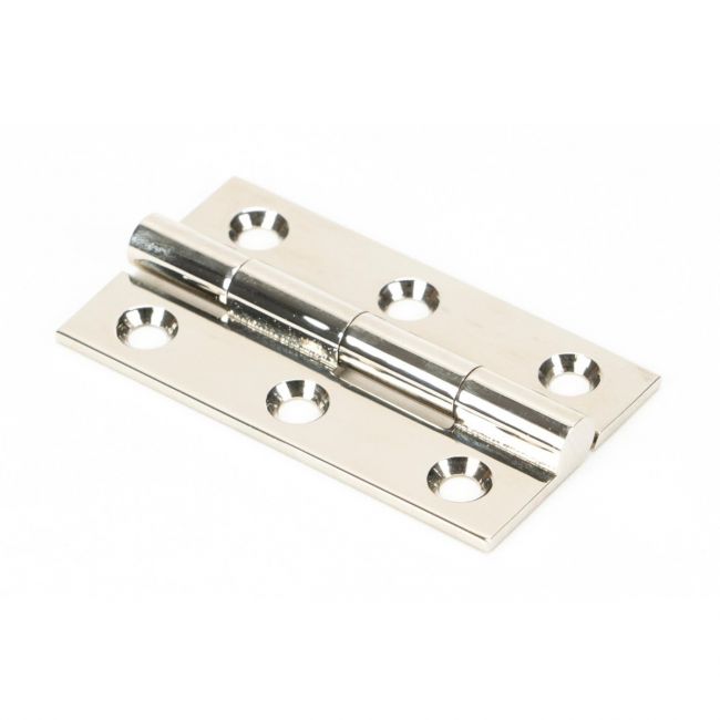 The 2 Cabinet Butt Hinges (Pair) in Polished Nickel on a White Background