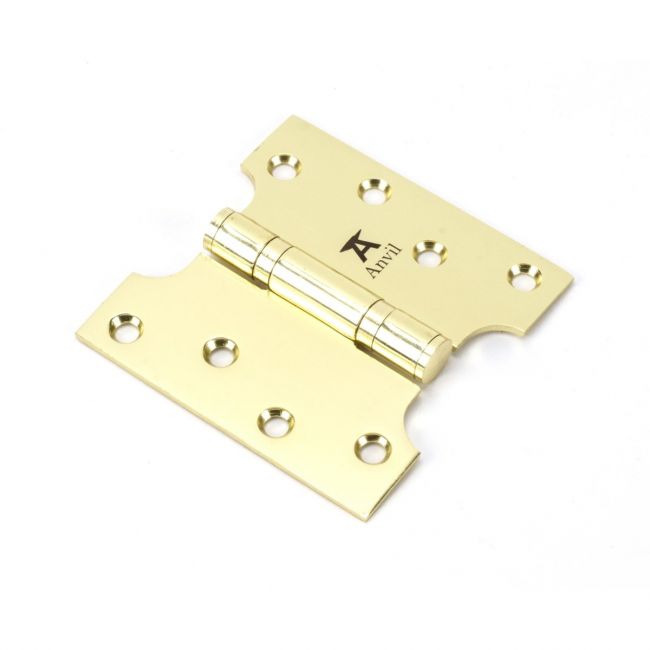 The 2" Heavy Duty Parliament Door Hinges (Pair) in Polished Brass Shown on a White Background