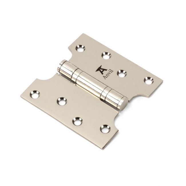 The 2" Heavy Duty Parliament Door Hinges (Pair) in Polished Nickel Shown on a White Background