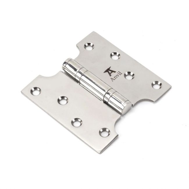 The 2 Inch Heavy Duty Parliament Door Hinges (Pair) in Polished Stainless Steel on a White Background 