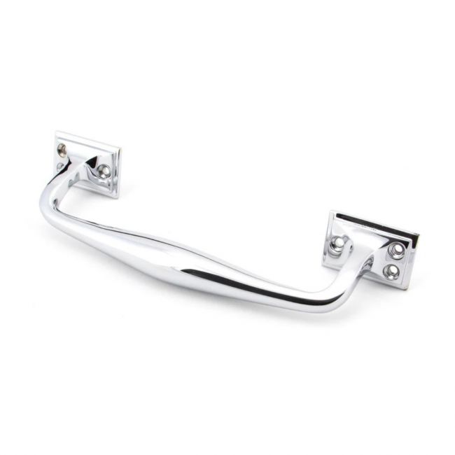 The 300mm Swelled Grip Pull Handle with Roses in Polished Chrome on a White Background 