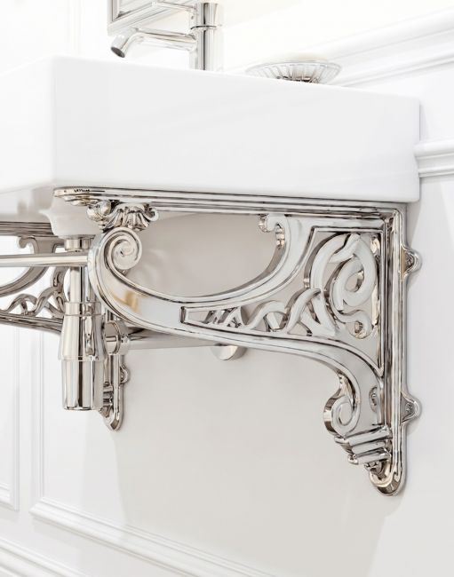 The 30 x 42cm "Celtic" Wall Bracket Mounted on a White Kitchen Wall Supporting a Sink - Digital Illustration 