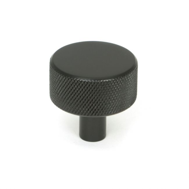 The 32mm Knurled Cabinet Knob (No Rose) in Aged Bronze Shown Upright on a White Background
