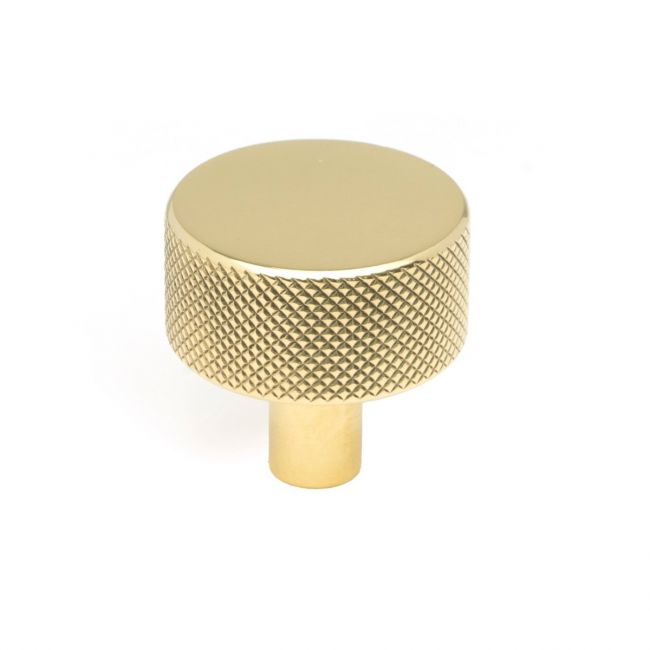 The 32mm Knurled Cabinet Knob (No Rose) in Polished Brass Shown Upright on a White Background The 32mm Knurled Cabinet Knob (No Rose) in Polished Brass Shown Upright on a White Background