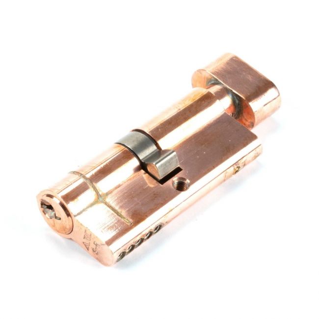 The 35/35 5-Pin Euro Cylinder Thumbturn Lock Keyed to Differ in Polished Bronze on a White Background 