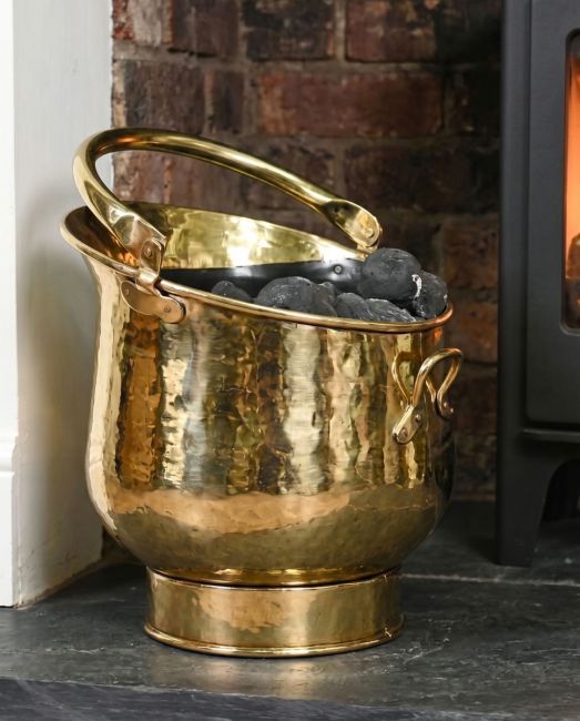 The 35cm "Blenheim" Coal Bucket Positioned in Front of a Contemporary Fireplace - Digital Illustration