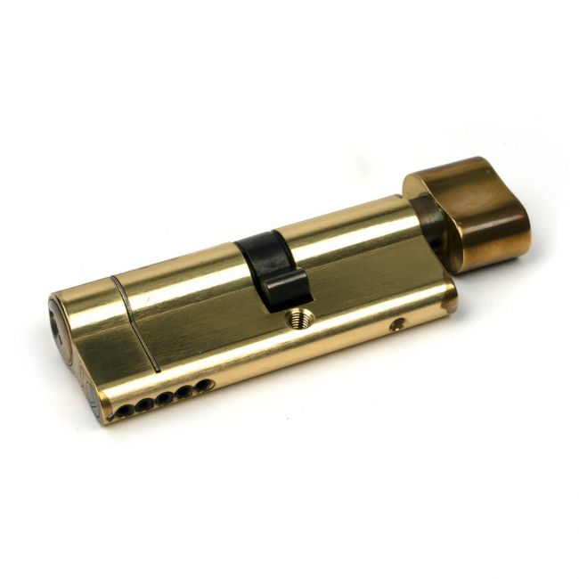 The 35T/45 5-Pin Euro Cylinder Thumbturn Lock Keyed to Differ in Aged Brass on a White Background 