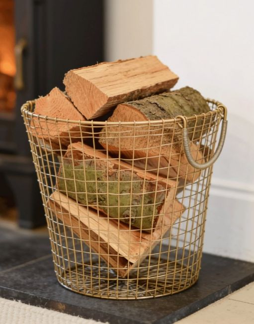 Brass Plated Wire Log Basket in Situ Brass Plated Wire Log Basket in Situ
