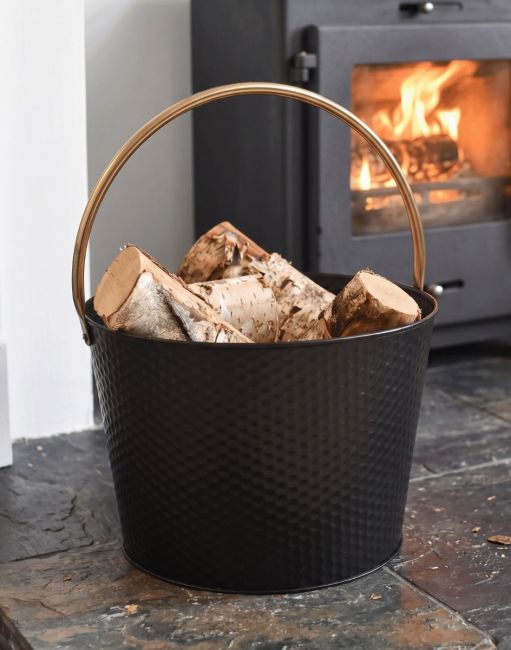Black & Gold Dimpled Steel Log Basket Black & Gold Dimpled Steel Log Basket