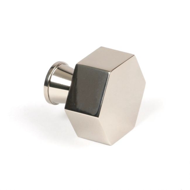 "Vanguard" Hexagonal Cabinet Knob in Polished Nickel - 38mm