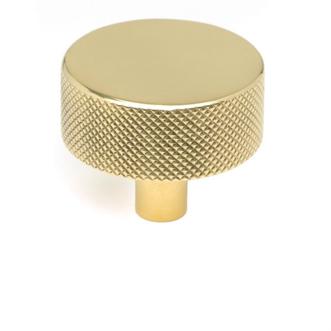 The 38mm Knurled Cabinet Knob (No Rose) in Polished Brass Shown Upright on a White Background The 38mm Knurled Cabinet Knob (No Rose) in Polished Brass Shown Upright on a White Background