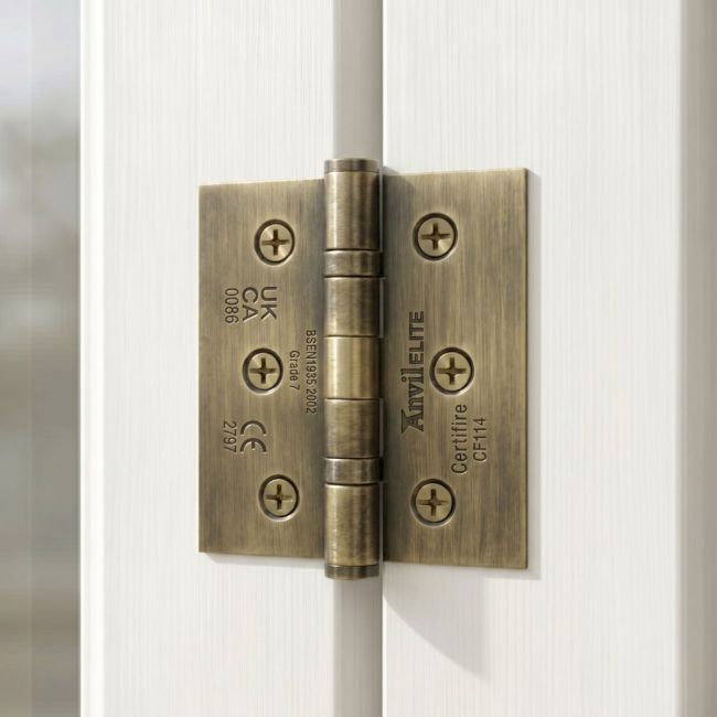The 3" "Harrogate" Premium Ball Bearing Butt Hinge Suitable for Windows and Doors Mounted on a White Window Frame - Digital Illustration