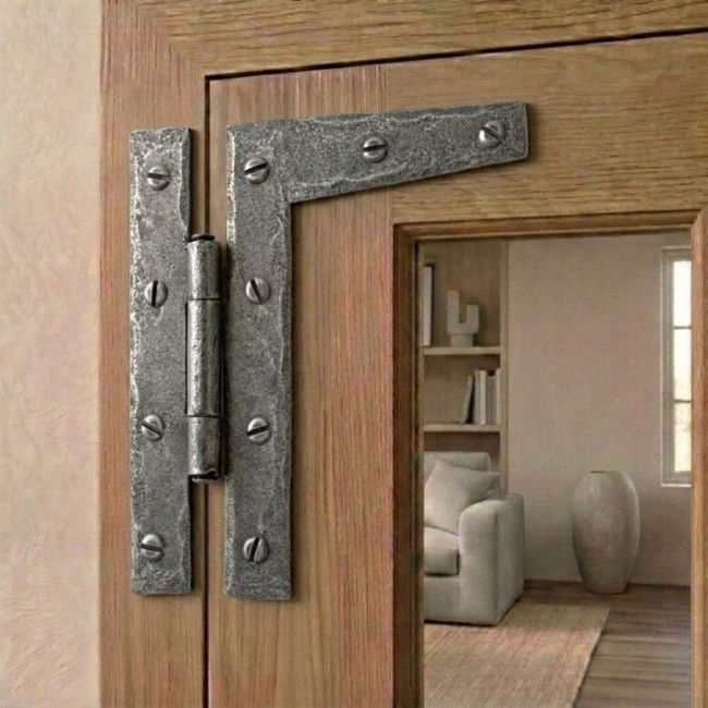 The 3¼" Pewter HL Hinge that can be used on Windows and Doors Mounted on a Wooden Window Frame - Digital Illustration